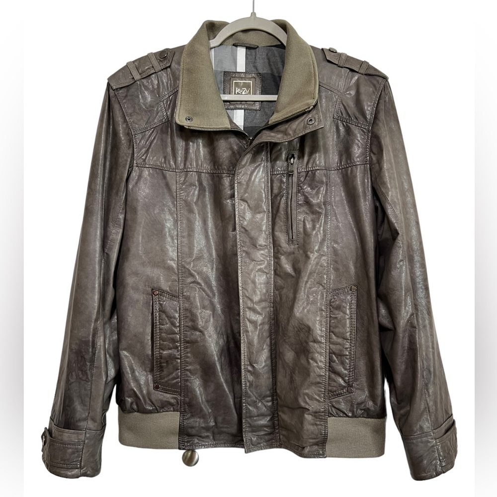 KuZu Baby Lamb Leather Bomber Full Zip Jacket Grey Men’s Size EU 52 (US Large)